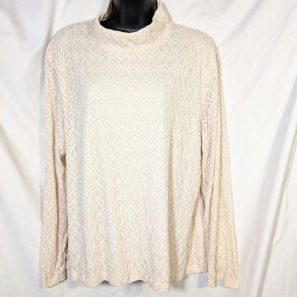 Coldwater Creek Lace, Cream Mock‎ Turtleneck, Gothic Whimsy, Stretchy Sz 2X